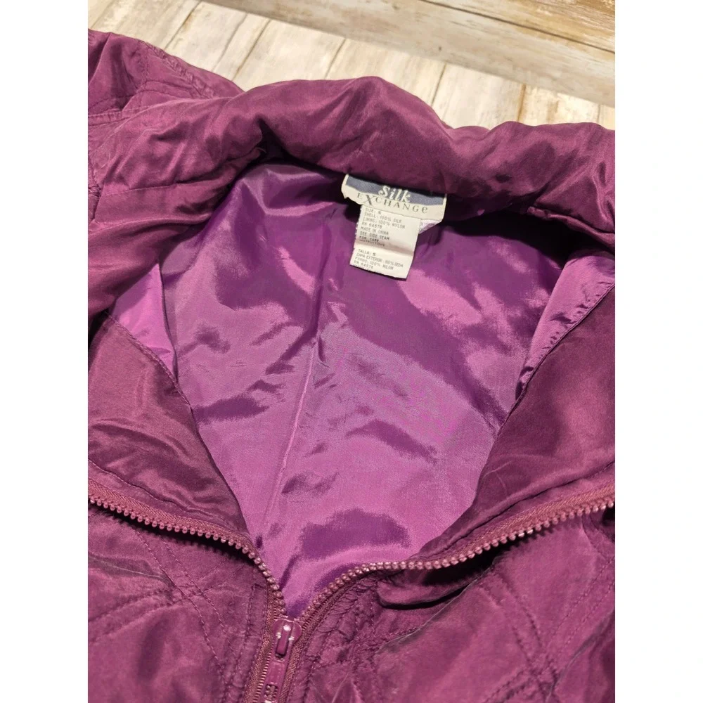 Silk Exchange Purple Quilted Silk Tracksuit Set Jacket Small Pants Medium